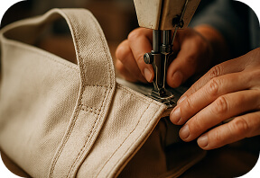 Photo of the bag sewing process